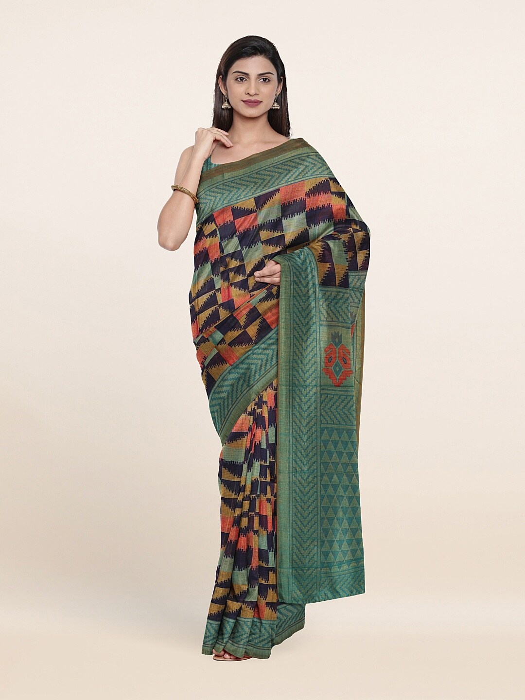 

Pothys Navy Blue & Red Printed Saree