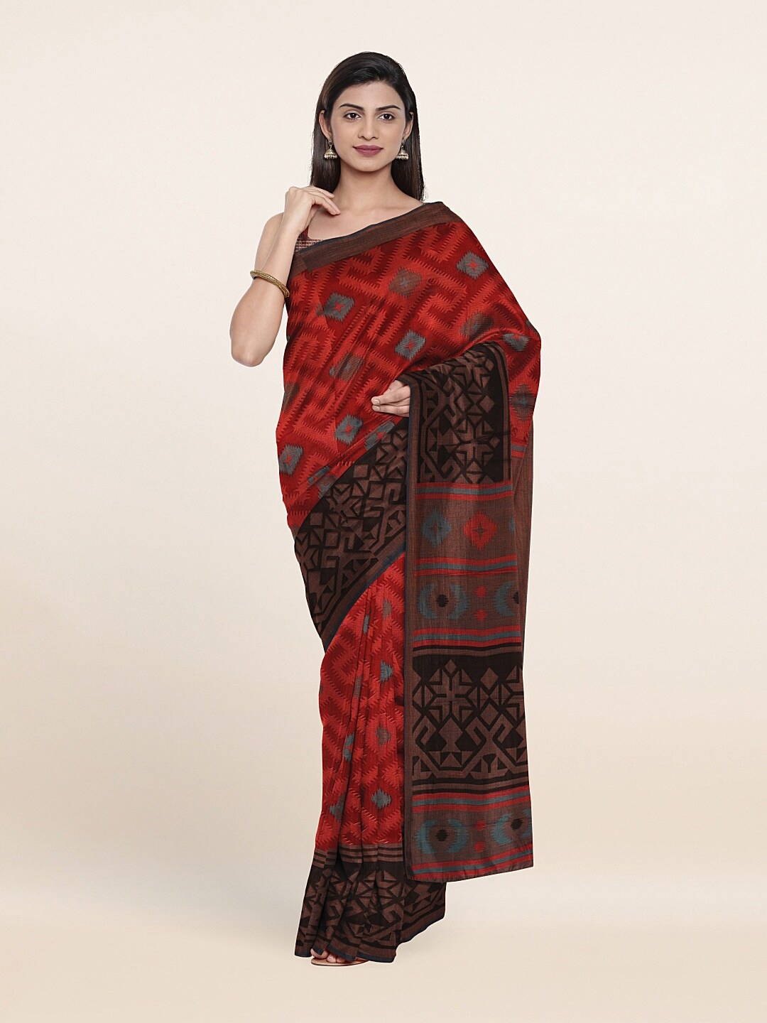 

Pothys Maroon & Brown Printed Saree