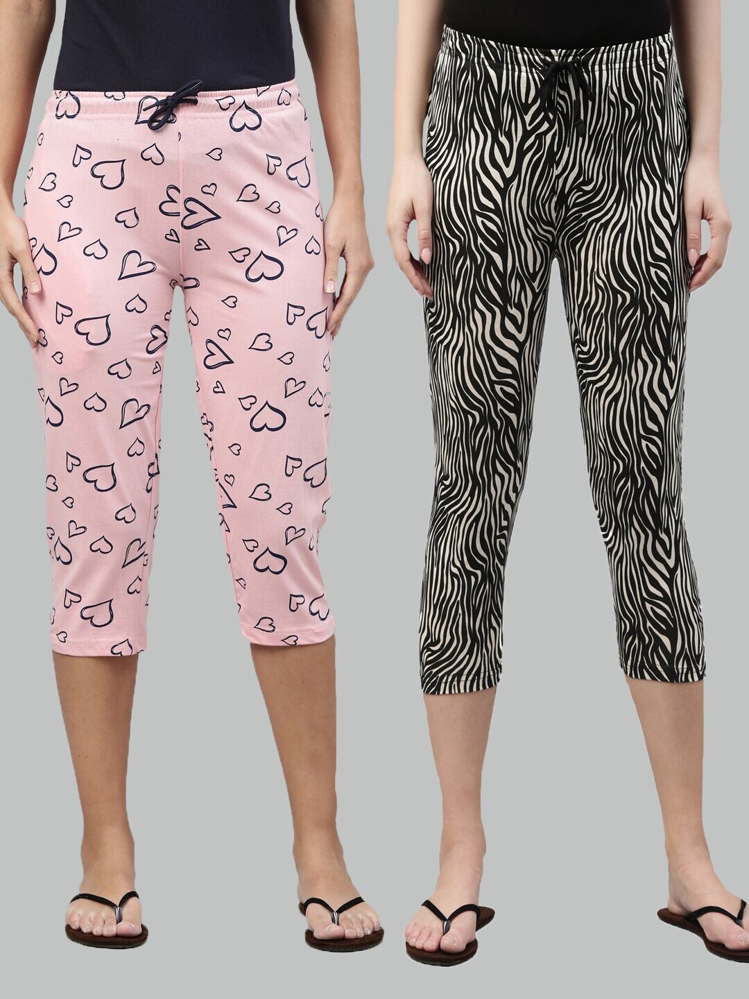 

Kryptic Women Pack Of 2 Pink & Black Pure Cotton Printed Capris