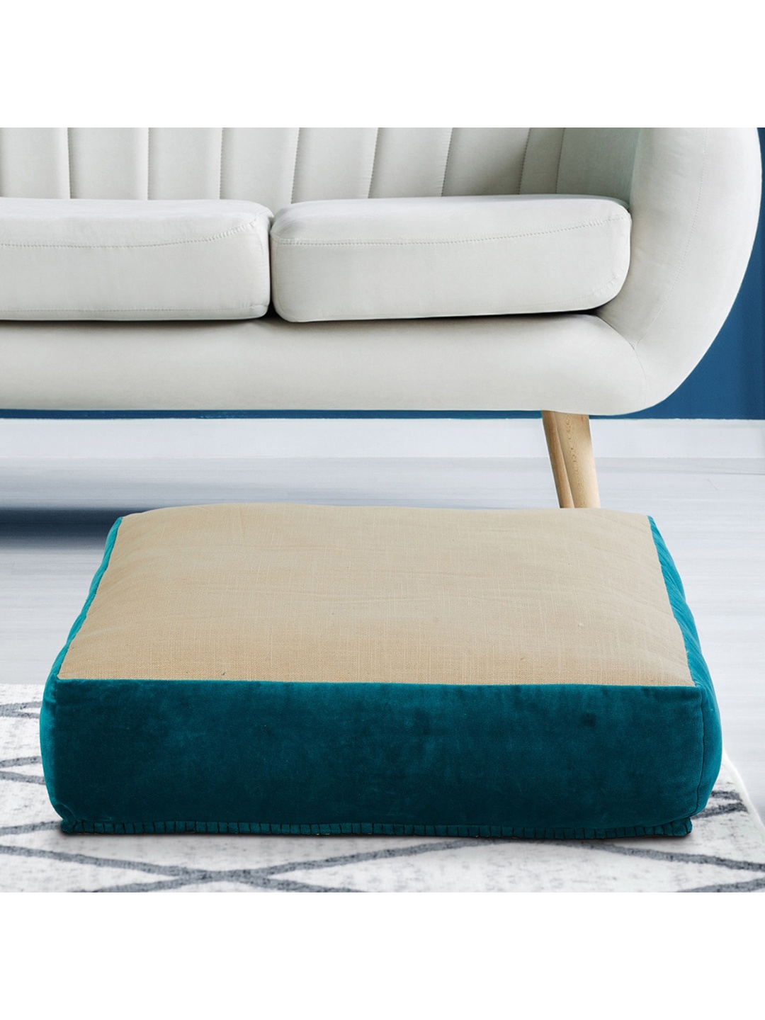 

Home Centre Teal & Beige Textured Cotton Box Cushion