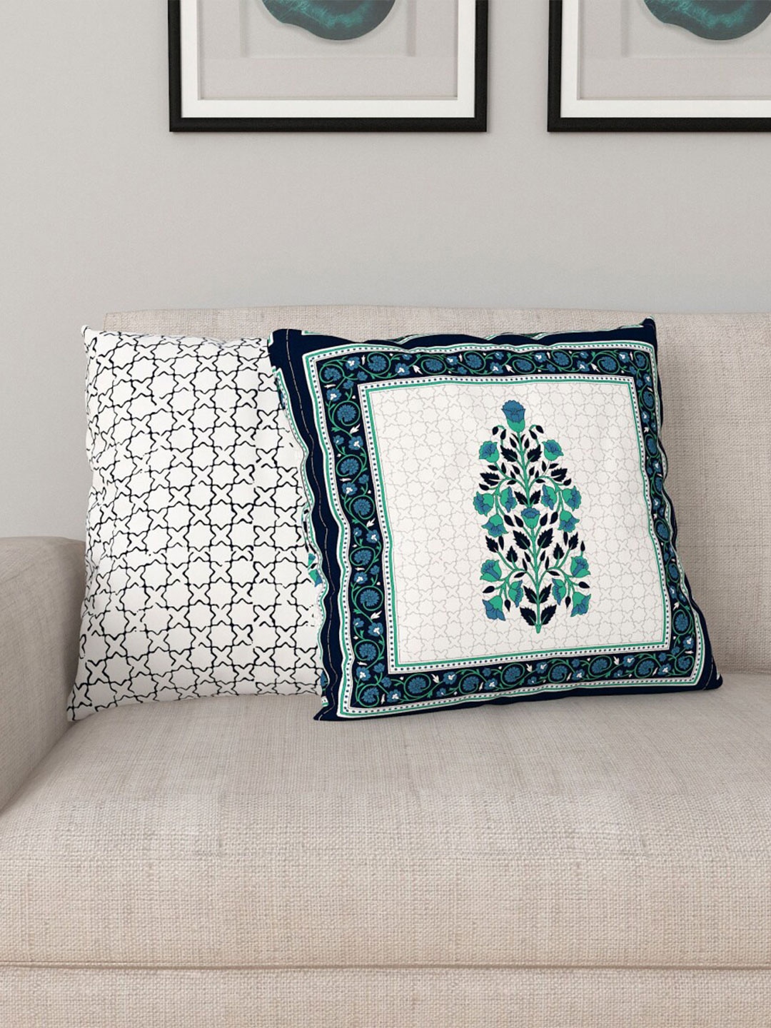 

Home Centre White & Blue Set of 2 Ethnic Motifs Square Cushion Covers
