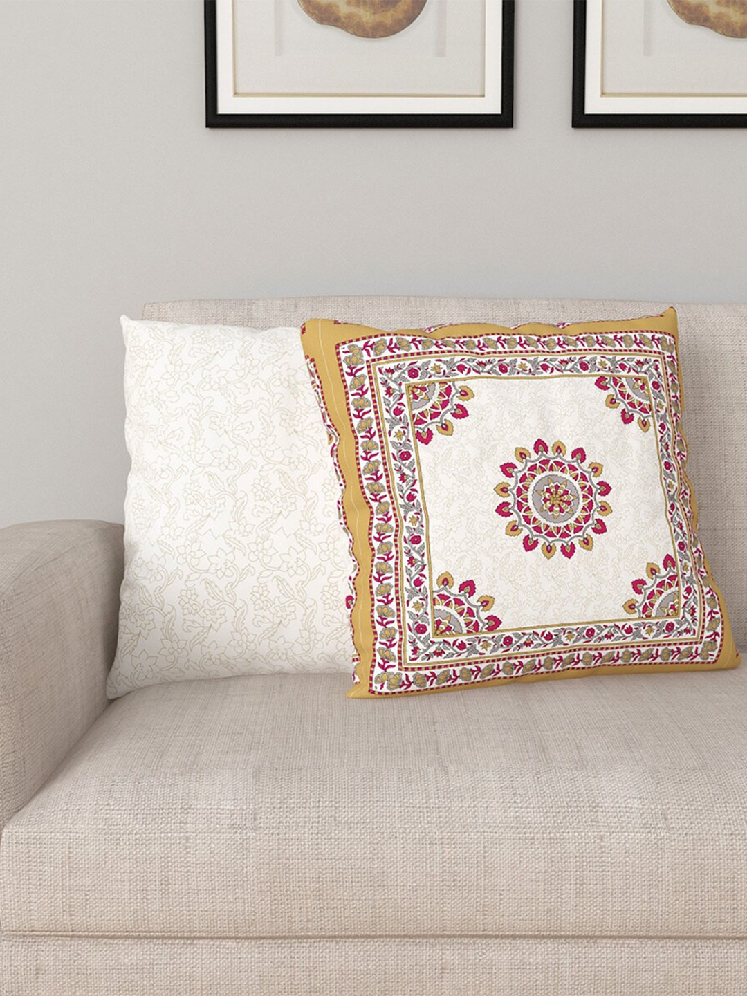 

Home Centre White Set of 2 Ethnic Motifs Square Cotton Cushion Covers