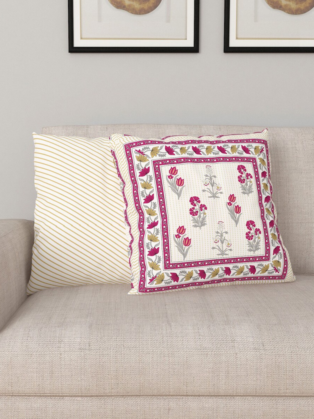 

Home Centre Set of 2 Red & White Floral Cotton Square Cushion Covers