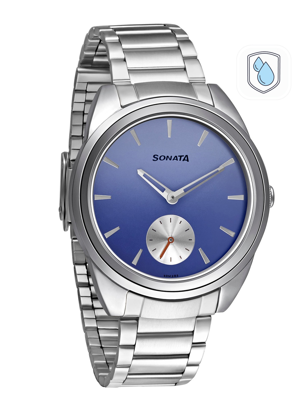 

Sonata Women Blue Brass Mother of Pearl Dial & Silver Toned Stainless Steel Bracelet Style Straps Analogue Watch 8182SM02