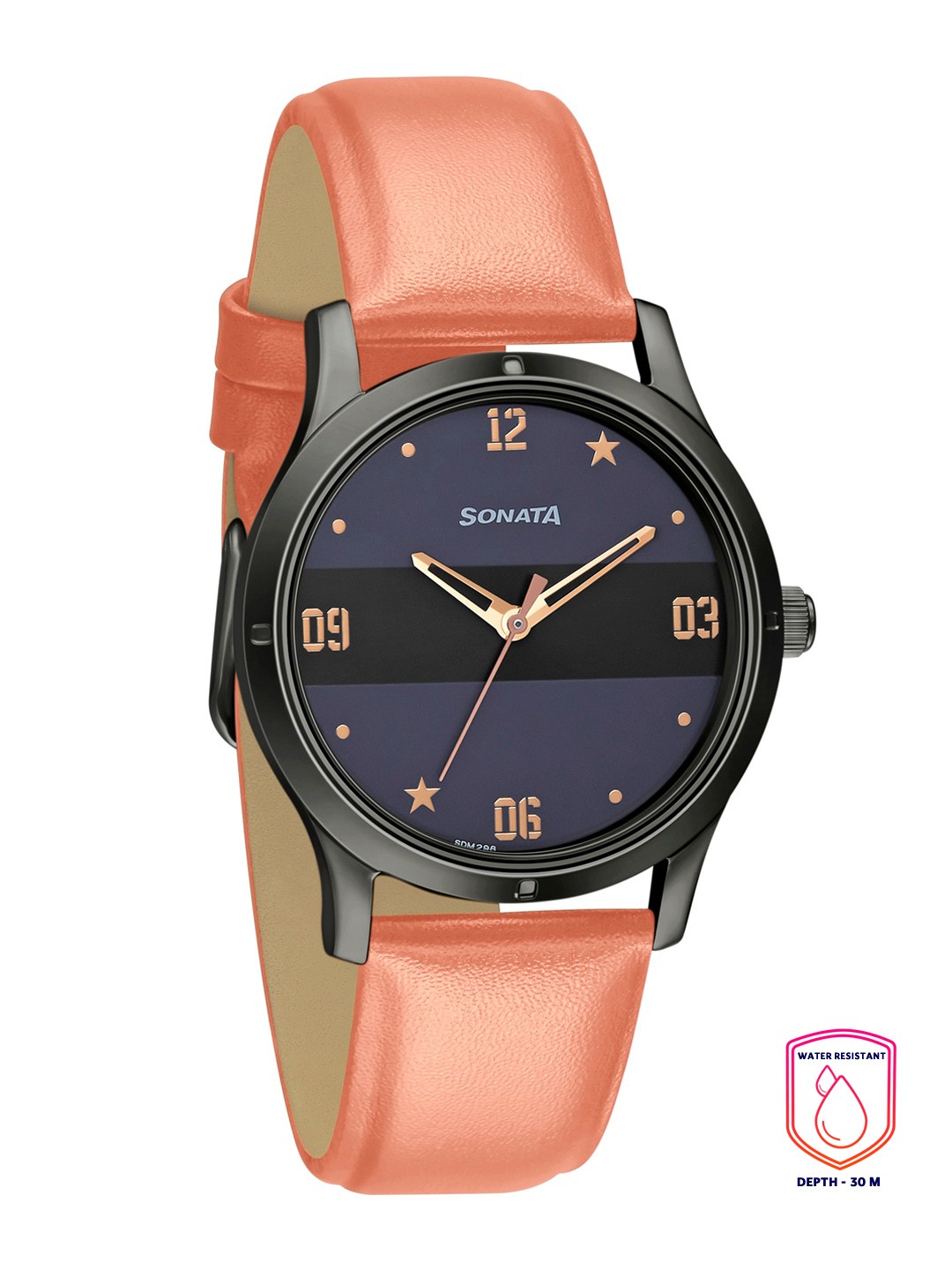 

Sonata Women Black Brass Dial & Orange Leather Straps Analogue Watch 8183NL01