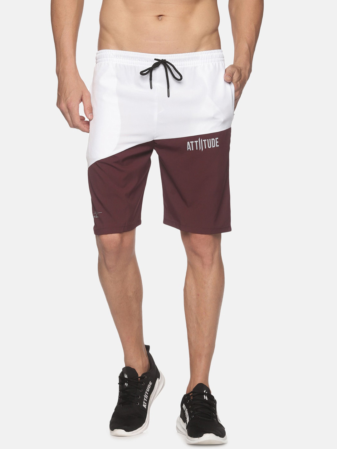 

ATTIITUDE Men White Colourblocked Low-Rise Slim Fit Sports Shorts