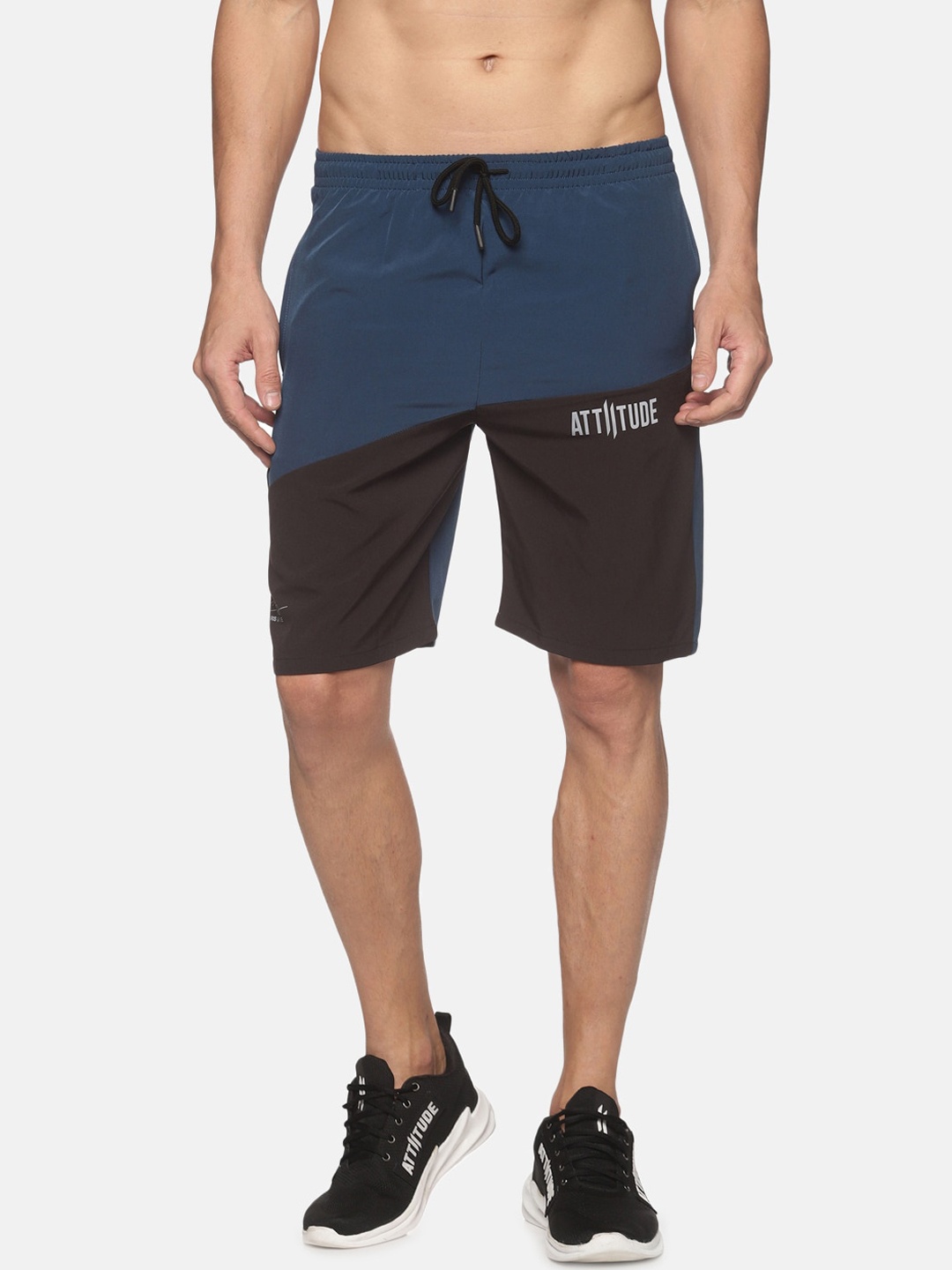 

ATTIITUDE Men Blue Colourblocked Slim Fit Low-Rise Sports Shorts