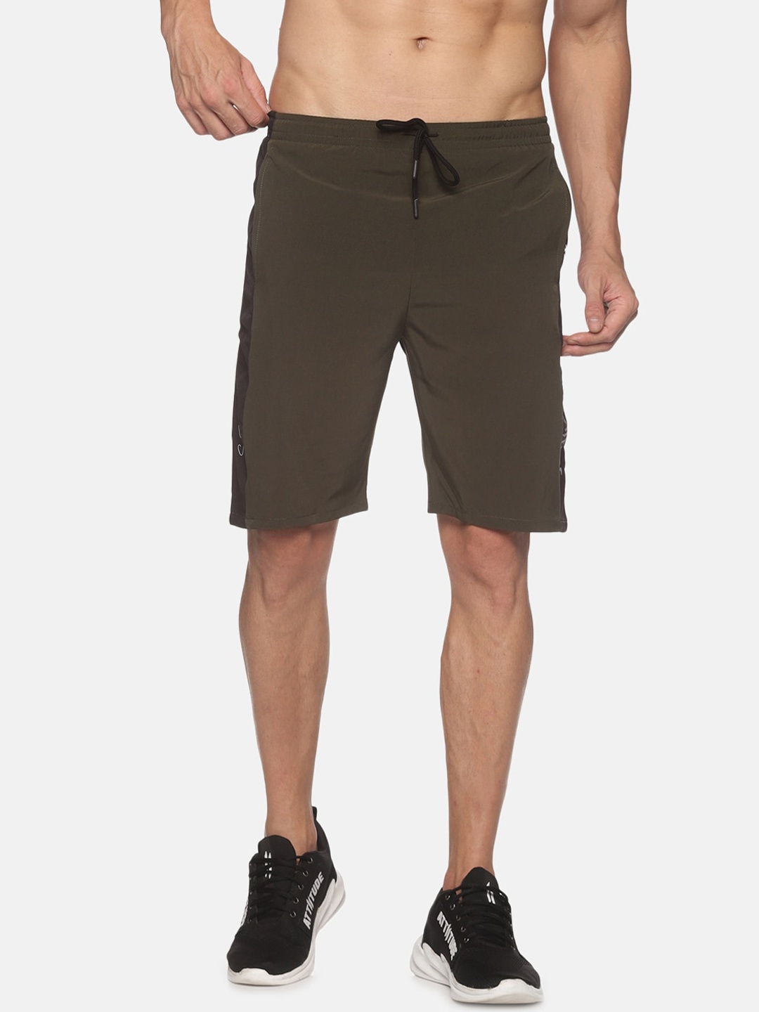 

ATTIITUDE Men Olive Green Low-Rise Slim Fit Sports Shorts