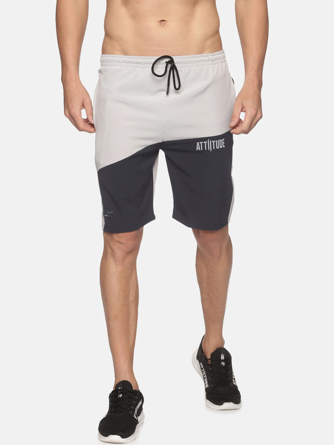 

ATTIITUDE Men Grey Colourblocked Slim Fit Low-Rise Sports Shorts