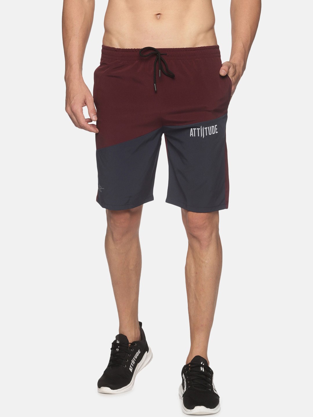 

ATTIITUDE Men Maroon Colourblocked Slim Fit Low-Rise Sports Shorts