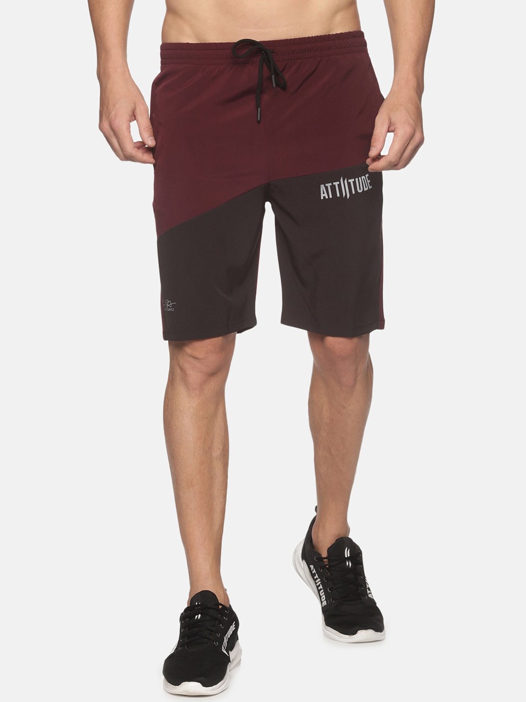 

ATTIITUDE Men Maroon Colourblocked Slim Fit Low-Rise Sports Shorts