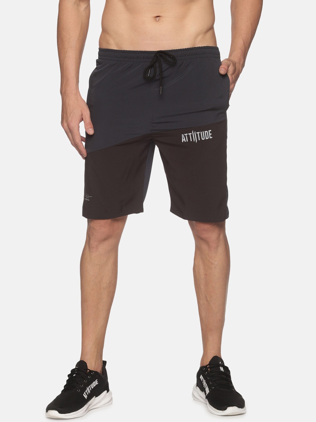 

ATTIITUDE Men Charcoal Colourblocked Slim Fit Low-Rise Sports Shorts