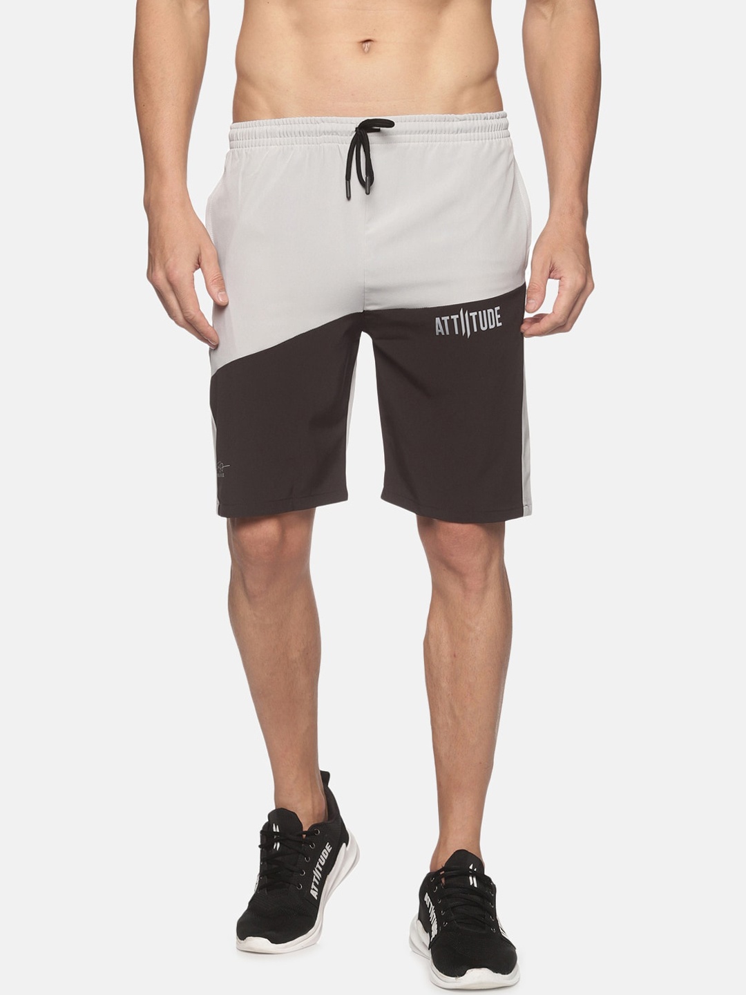 

ATTIITUDE Men Grey Colourblocked Slim Fit Low-Rise Sports Shorts