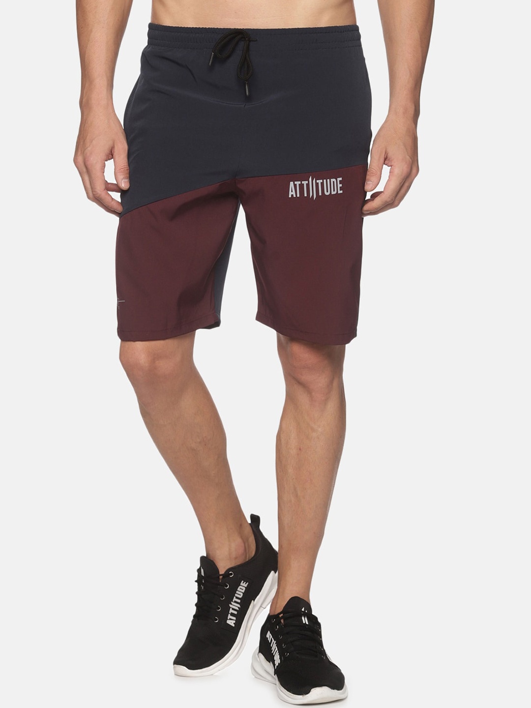

ATTIITUDE Men Navy Blue Colourblocked Slim Fit Low-Rise Sports Shorts