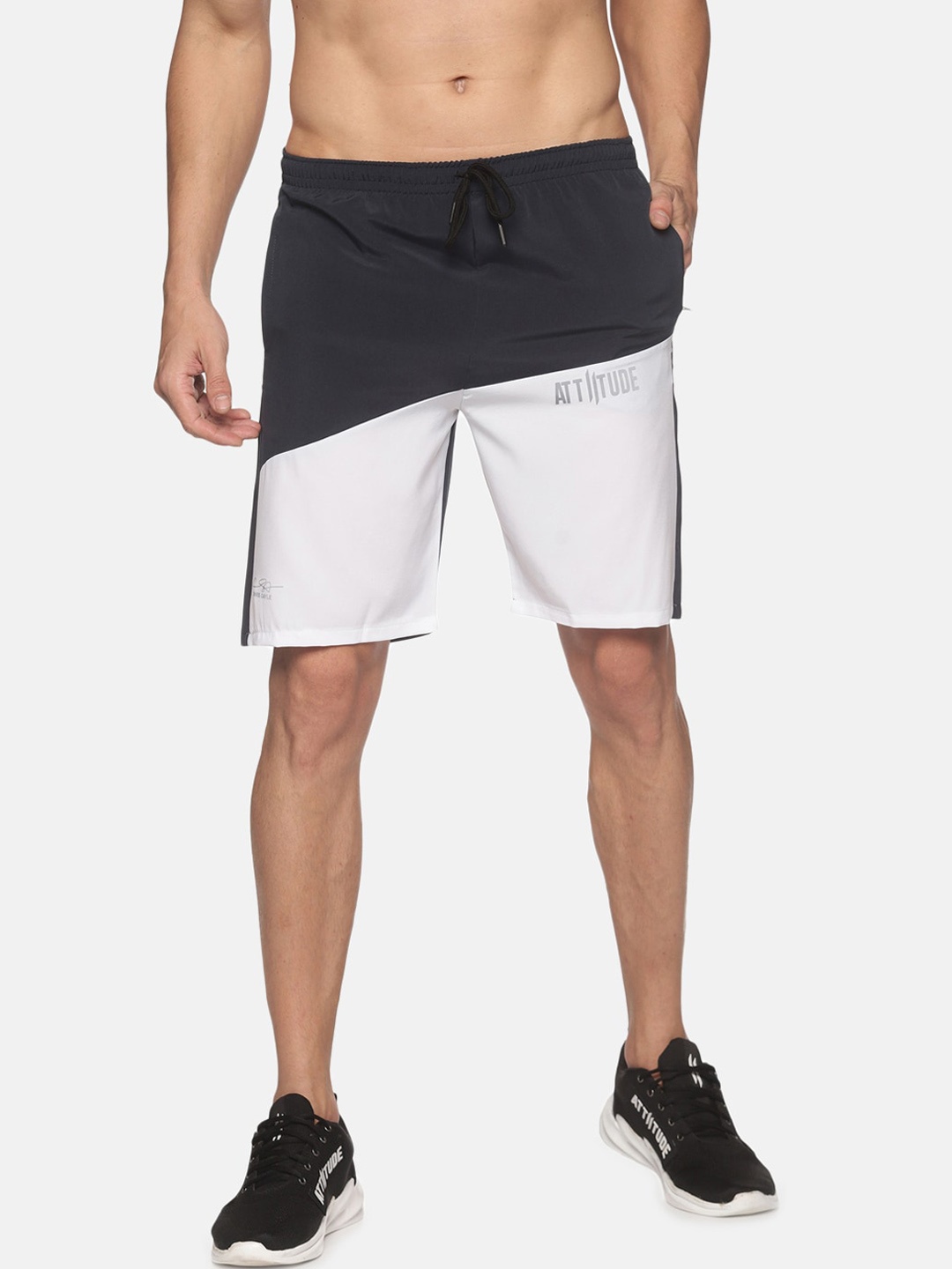 

ATTIITUDE Men Navy Blue Colourblocked Low-Rise Slim Fit Sports Shorts