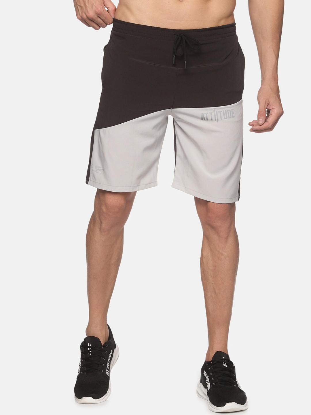 

ATTIITUDE Men Black Colourblocked Low-Rise Slim Fit Sports Shorts