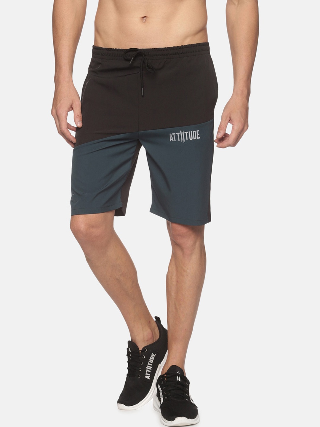 

ATTIITUDE Men Black Colourblocked Slim Fit Low-Rise Sports Shorts