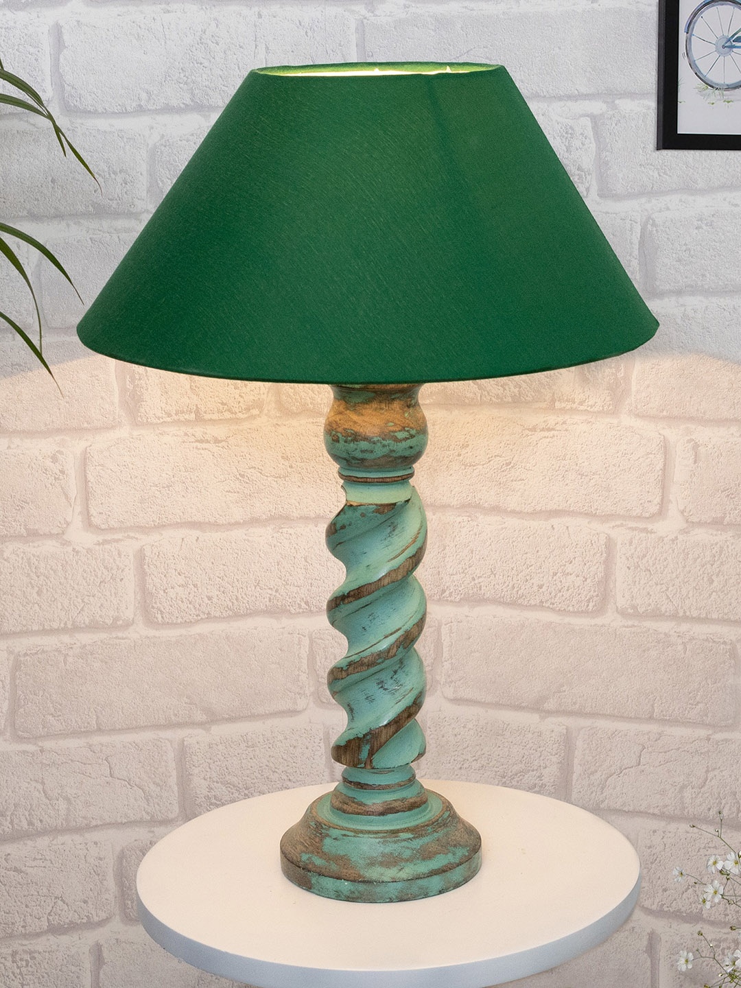 

Homesake Green Rustic Rope Algae Table Lamp With Cone Shade