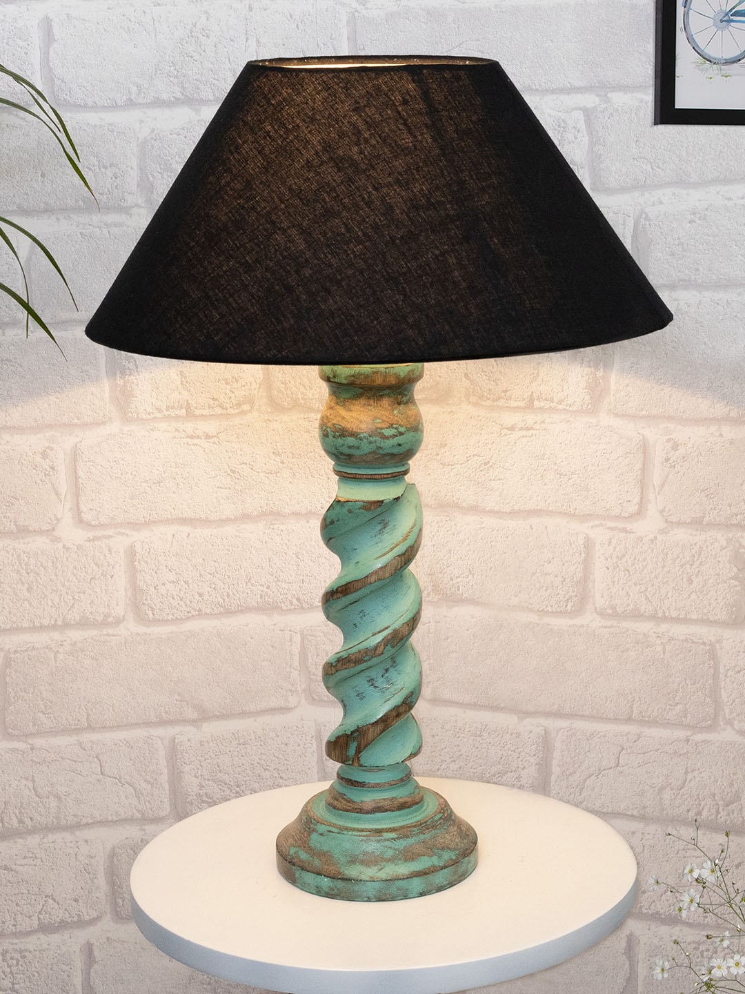 

Homesake Black Signature Rustic Rope Algae Table Lamp With Frustum Shade