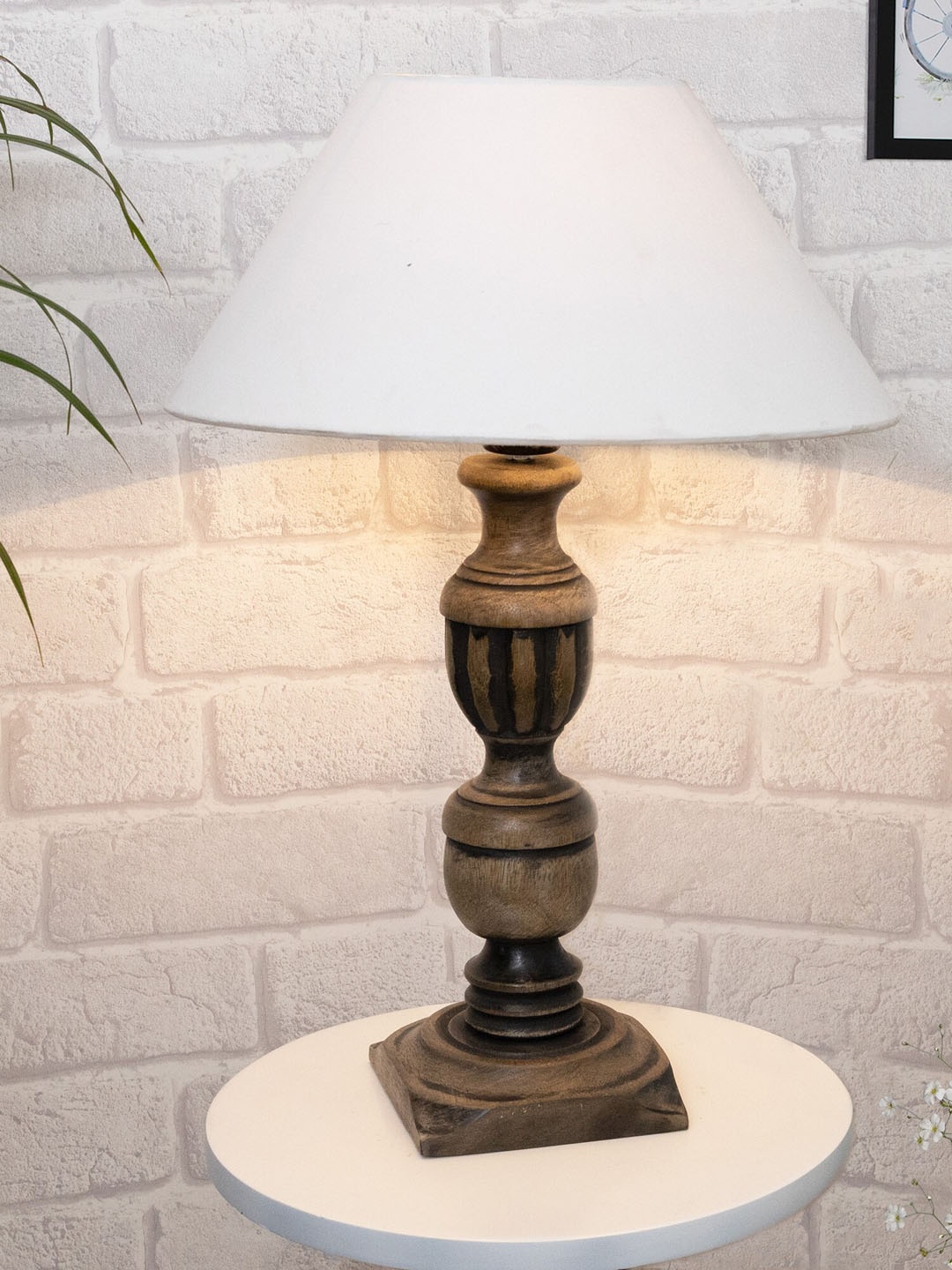 

Homesake White & Black Rustic Antique French Trophy Carved Table Lamp with Cone Shade
