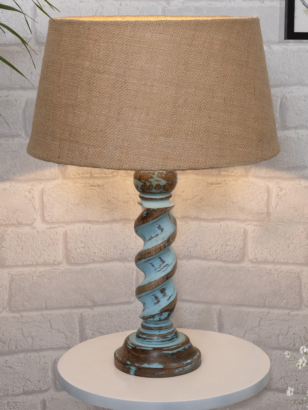 

Homesake Blue Table Lamp With Jute Shade, Beige