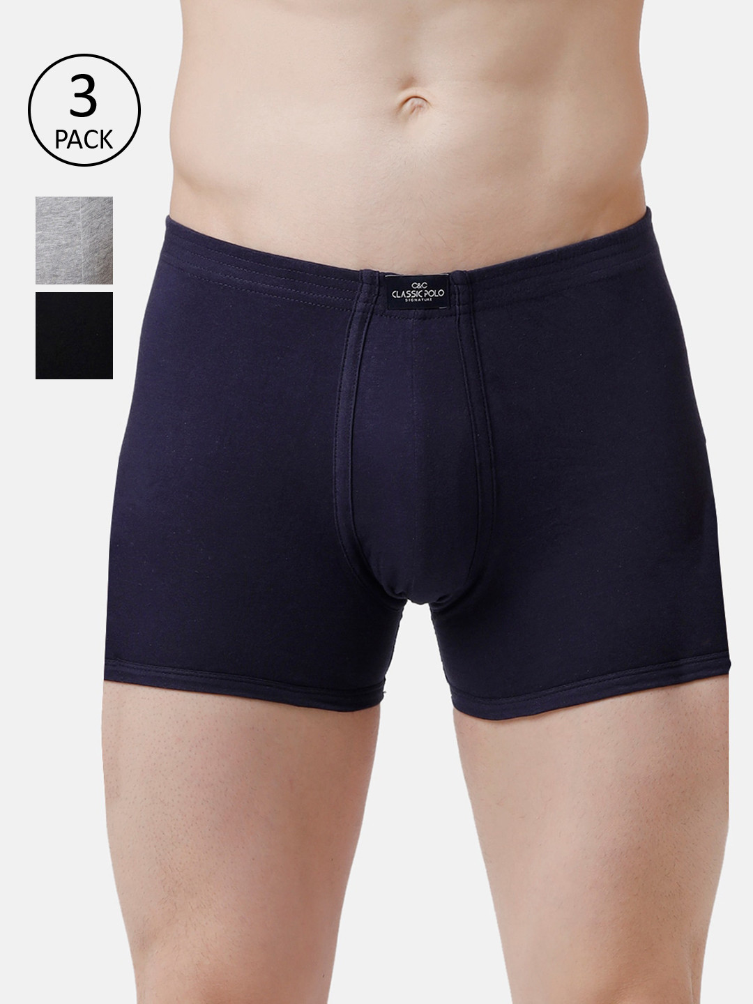 

Classic Polo Men Pack Of 3 Assorted Solid Trunks, Grey