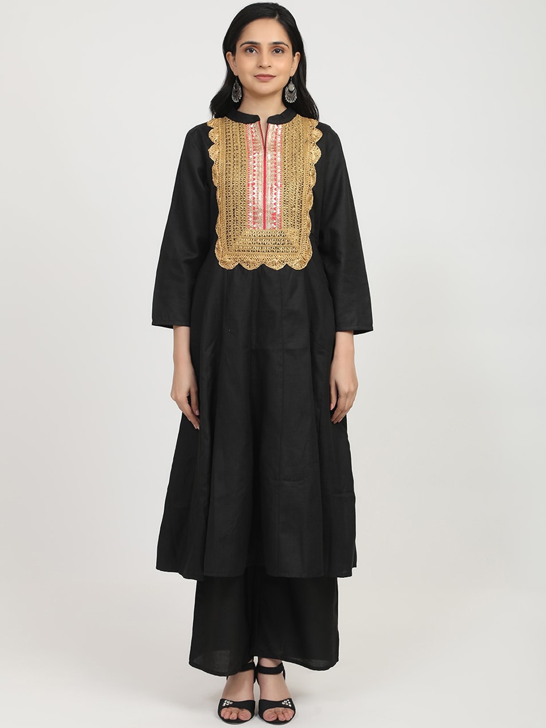 

Bhama Couture Women Black Yoke Design Gotta Patti Kurta with Palazzos