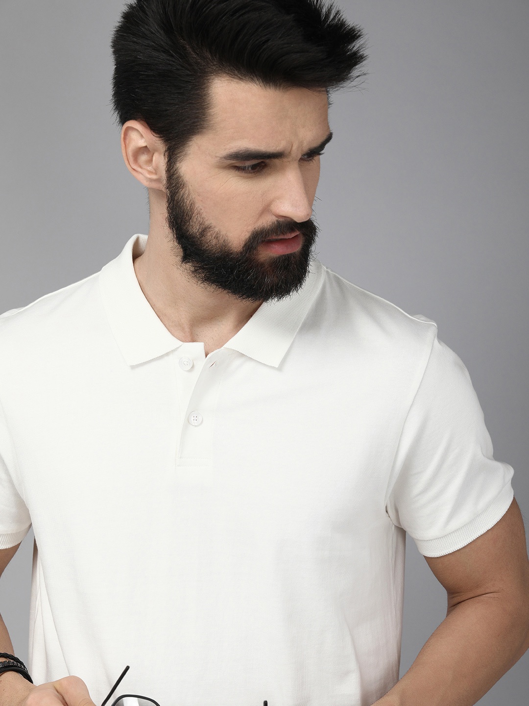 

Roadster Men White Polo Collar Pure Cotton T-shirt