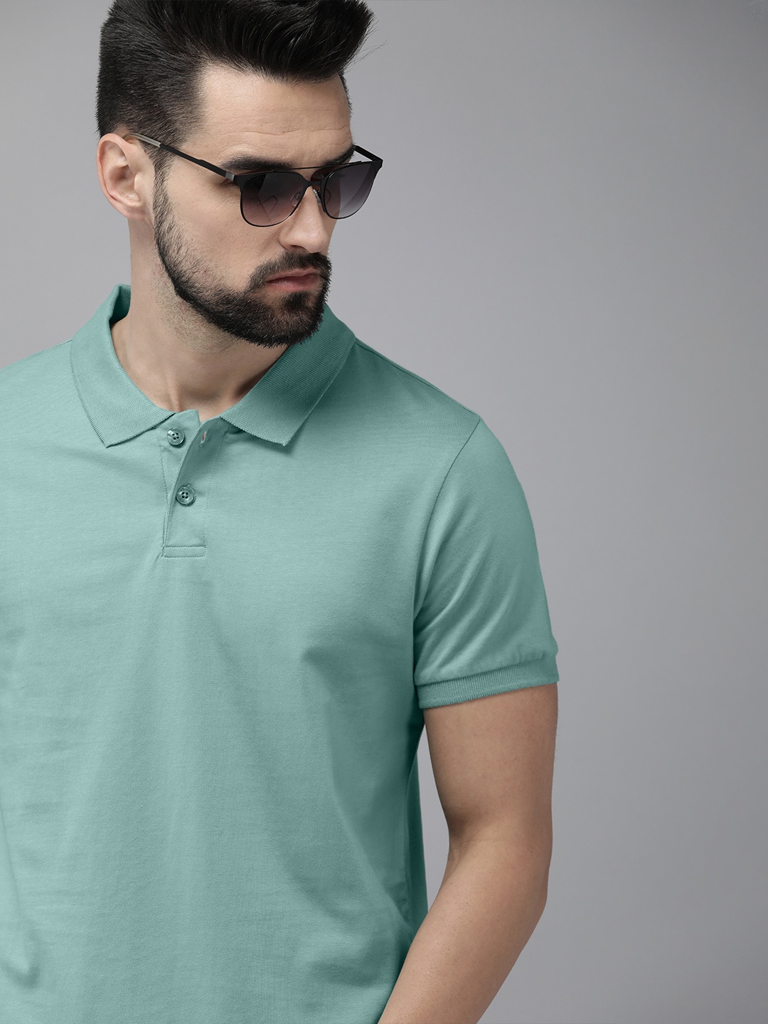 

The Roadster Lifestyle Co Men Sea Green Polo Collar Pure Cotton T-shirt