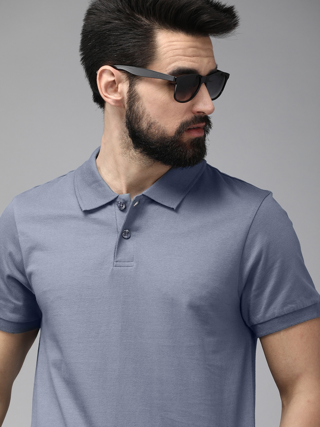 

Roadster Men Grey Polo Collar Pure Cotton T-shirt