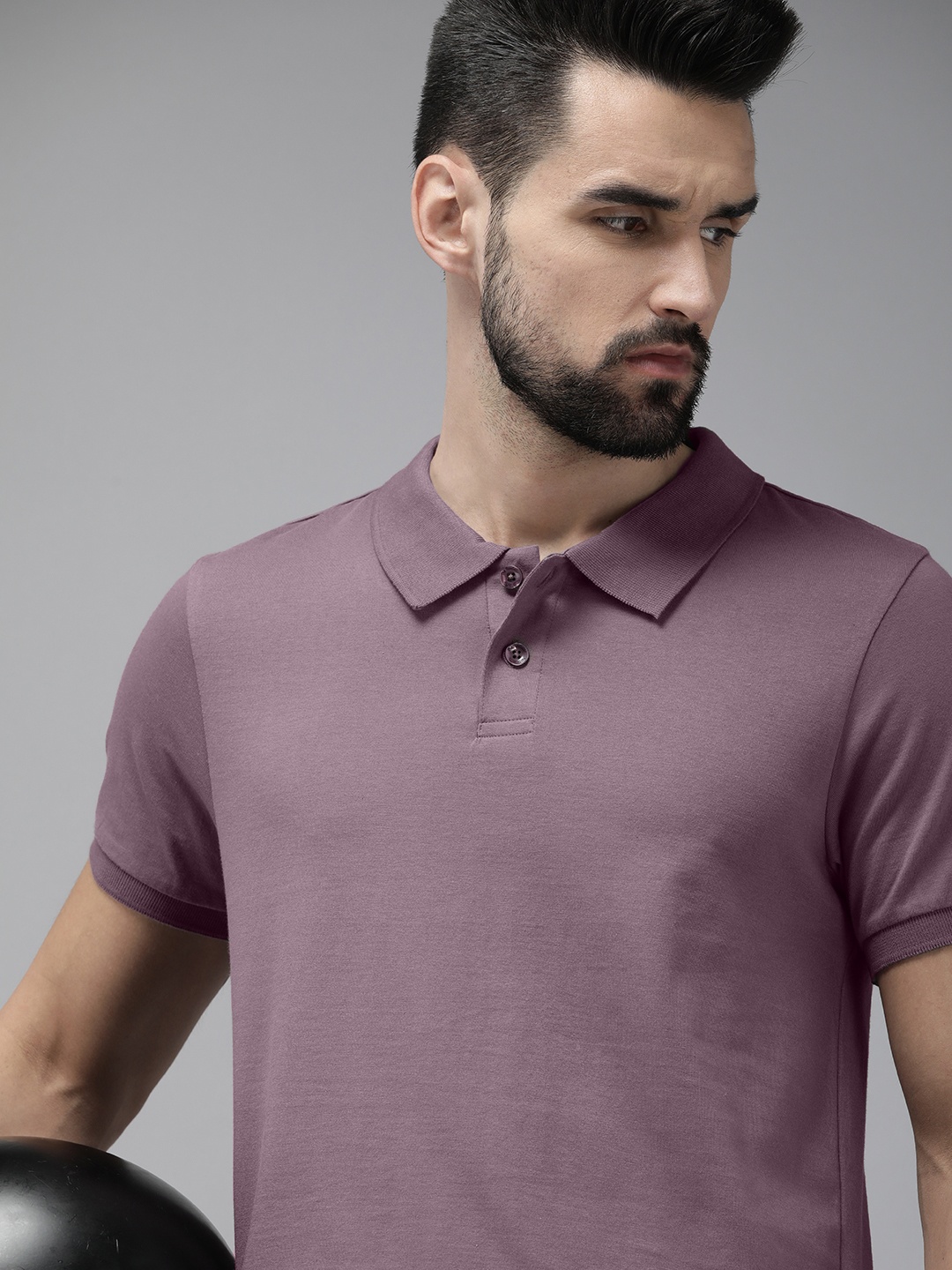 

The Roadster Lifestyle Co Men Mauve Polo Collar Pure Cotton T-shirt