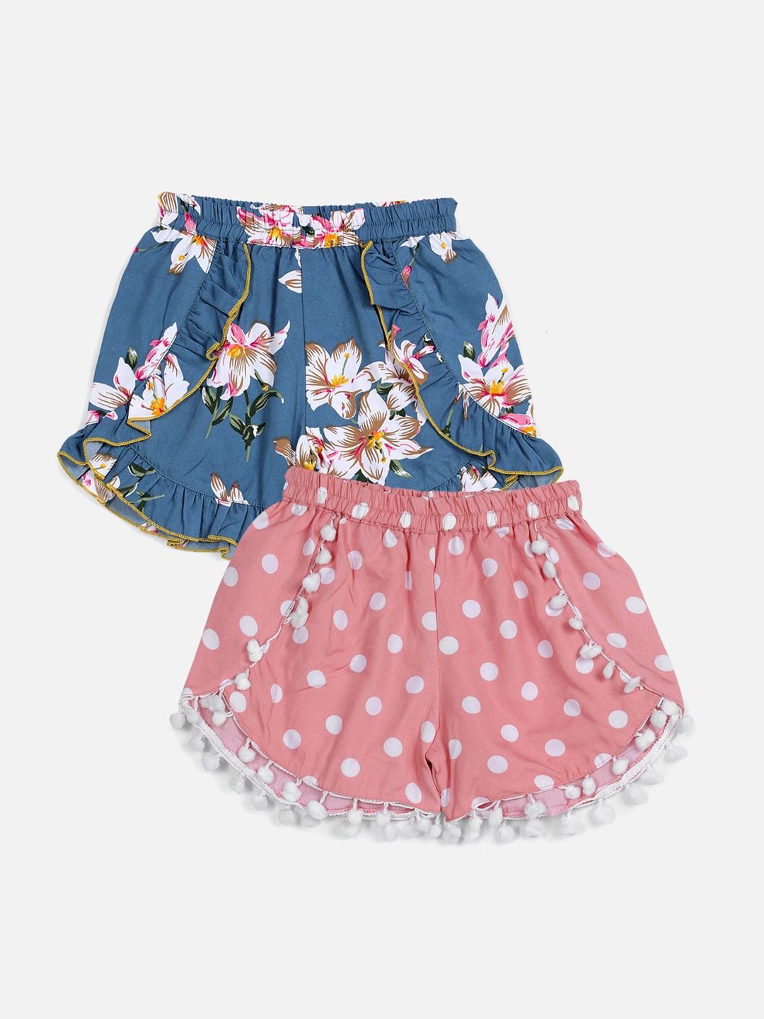 

Cutiekins Girls Grey & Peach Set Of 2 Floral Printed Shorts