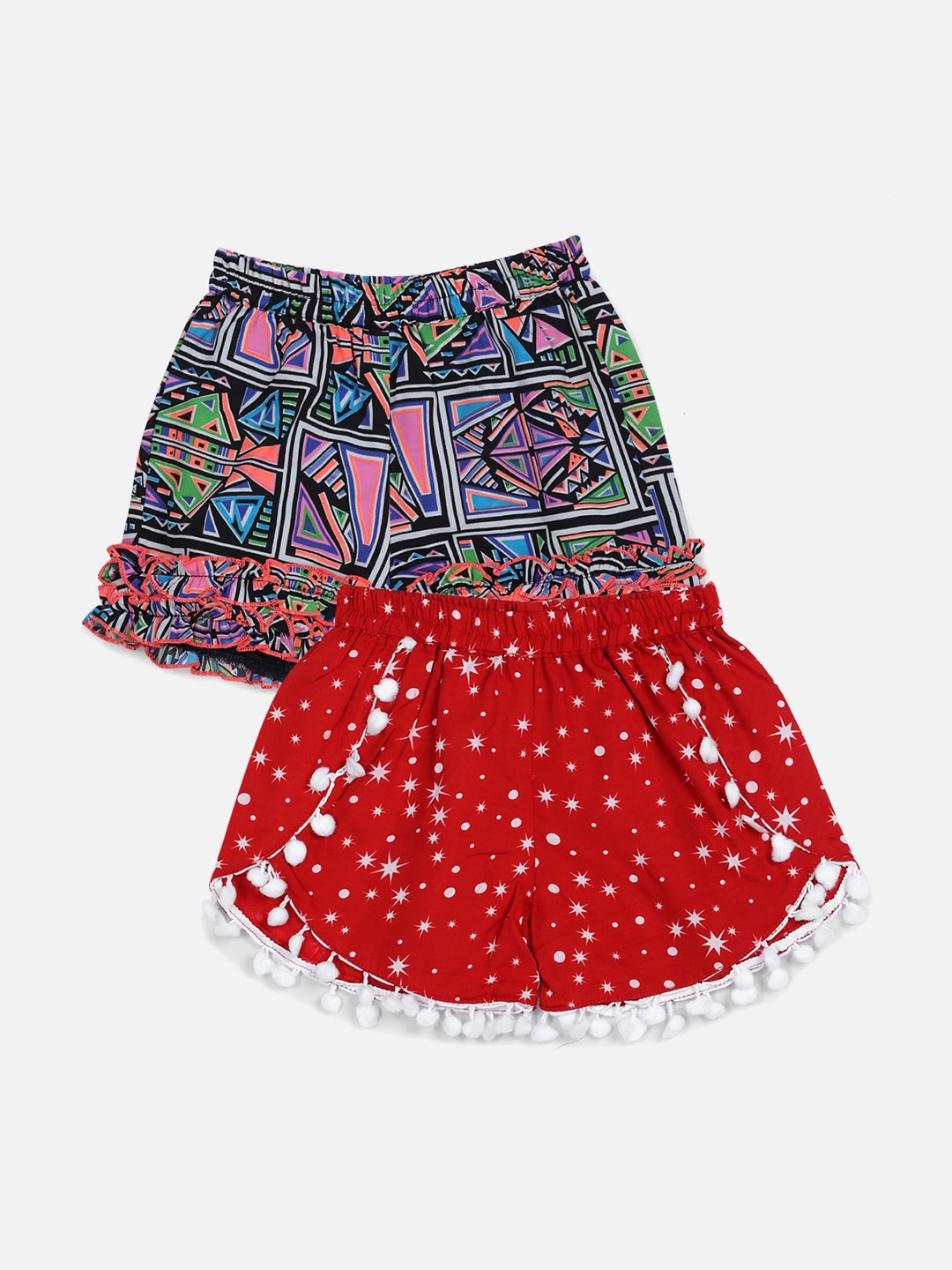 

Cutiekins Girls Multicoloured & Red Set Of 2 Printed Shorts, Multi