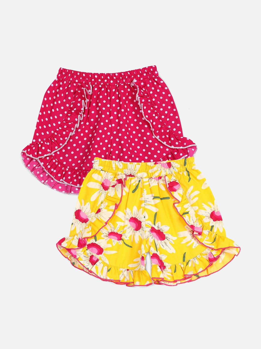 

Cutiekins Girls Pink & Yellow Set Of 2 Floral Printed Shorts