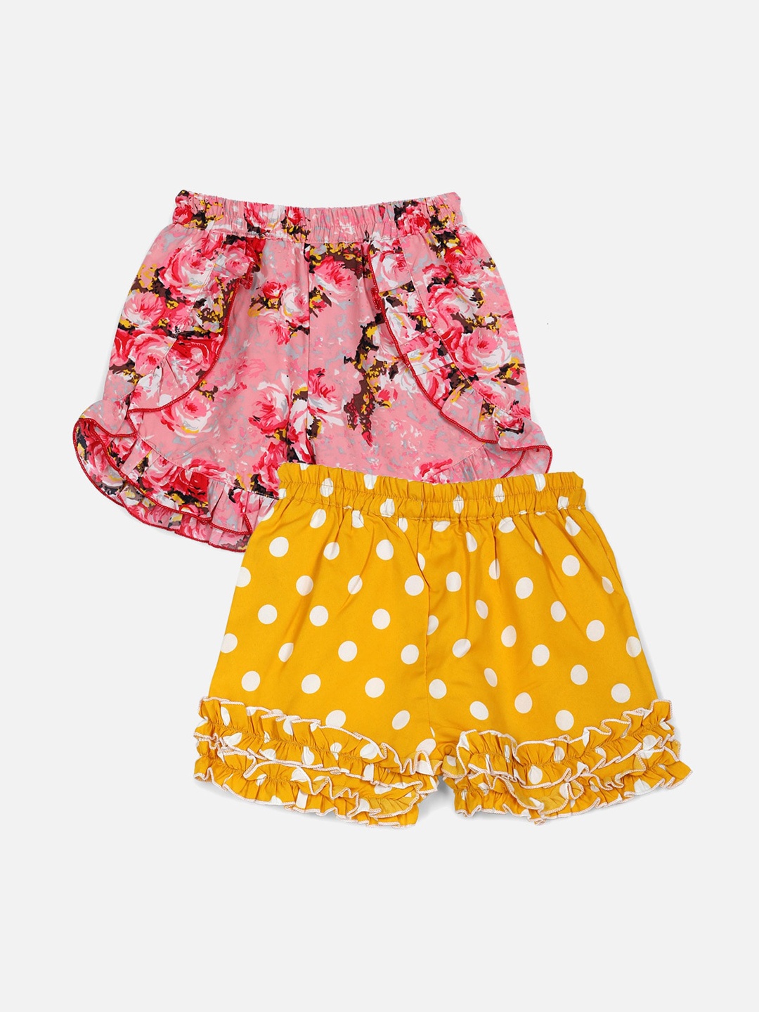 

Cutiekins Girls Pink & Yellow Set Of 2 Floral Printed Shorts