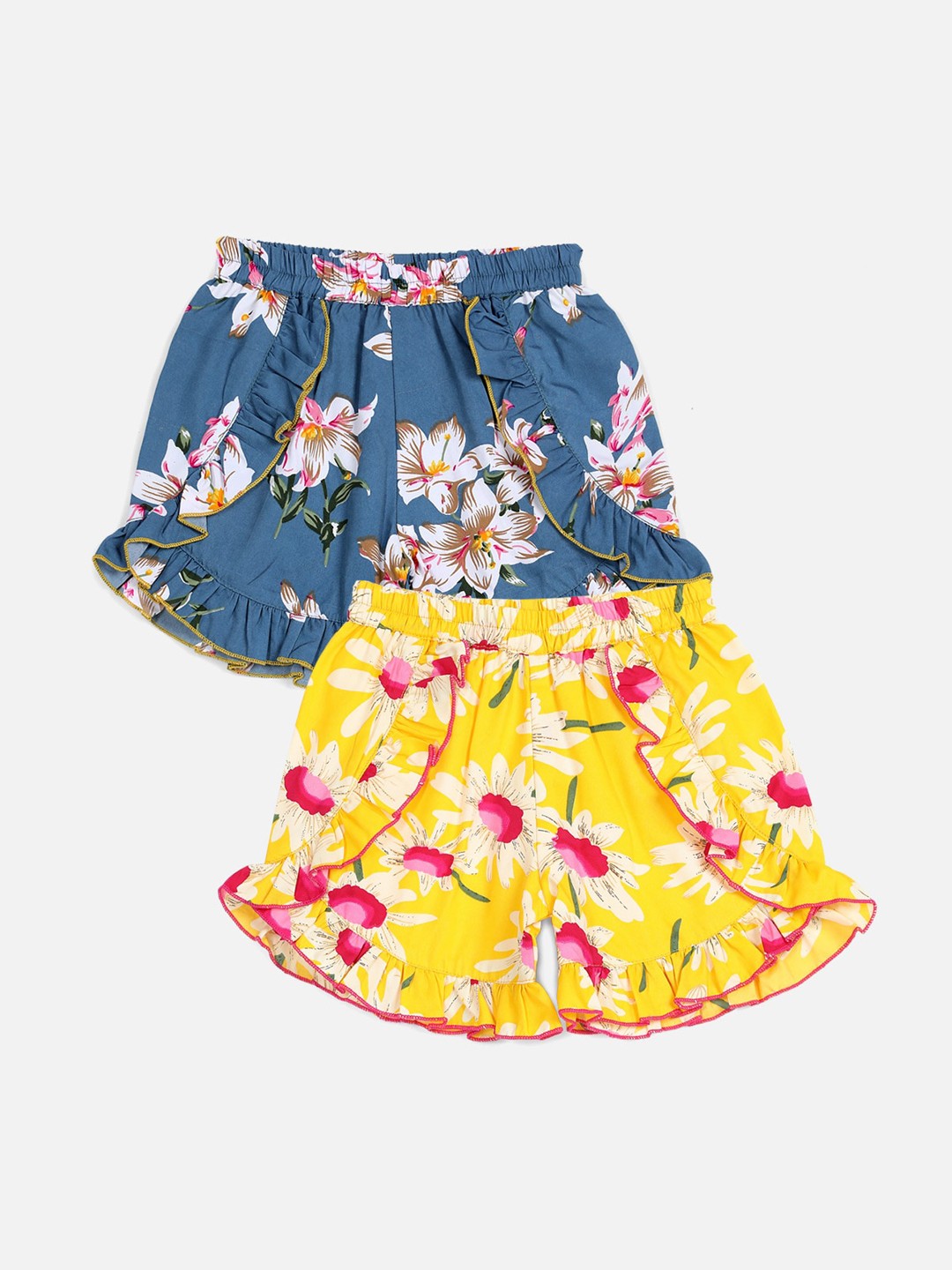 

Cutiekins Girls Grey & Yellow Set Of 2 Floral Printed Shorts
