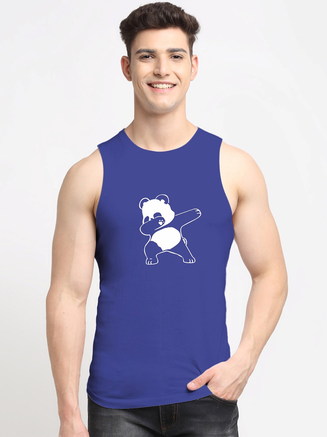 

Friskers Men Blue & White Panda Printed Cotton Innerwear Vests