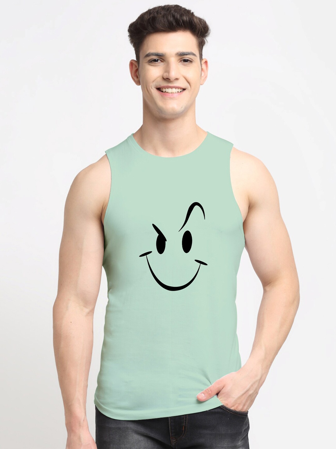 

Friskers Men Sea Green Printed Pure Cotton Innerwear Vests