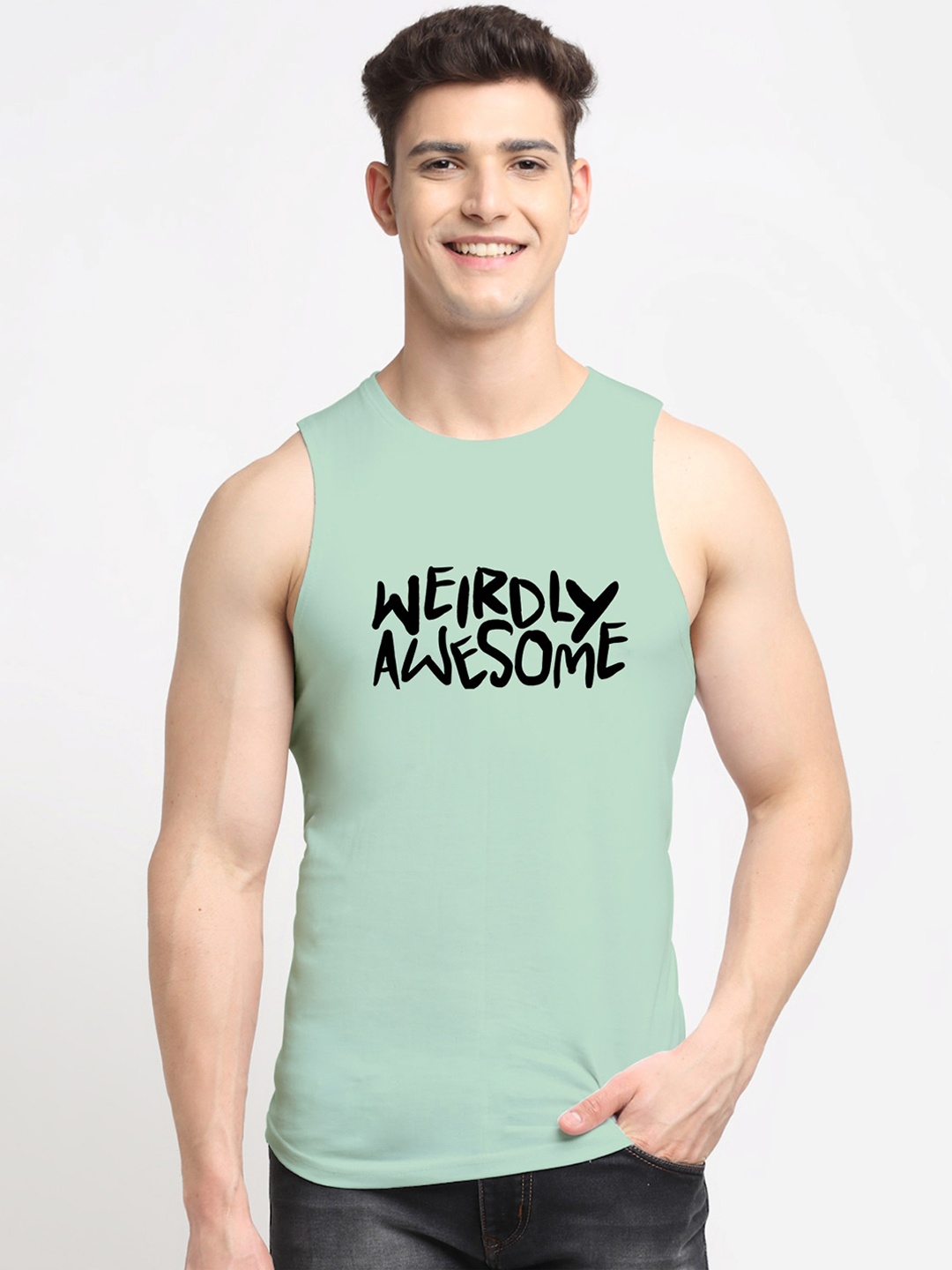 

Friskers Men Sea Green Printed Pure Cotton Innerwear Vests