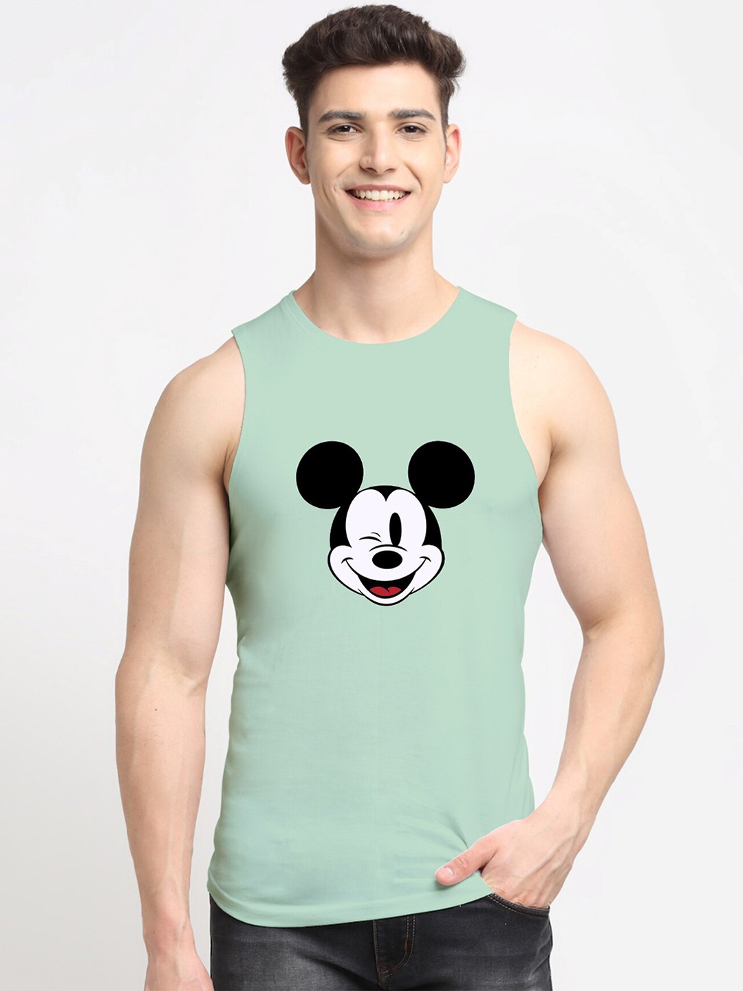 

Friskers Men Sea Green Mickey Mouse Printed Pure cotton Innerwear Vests