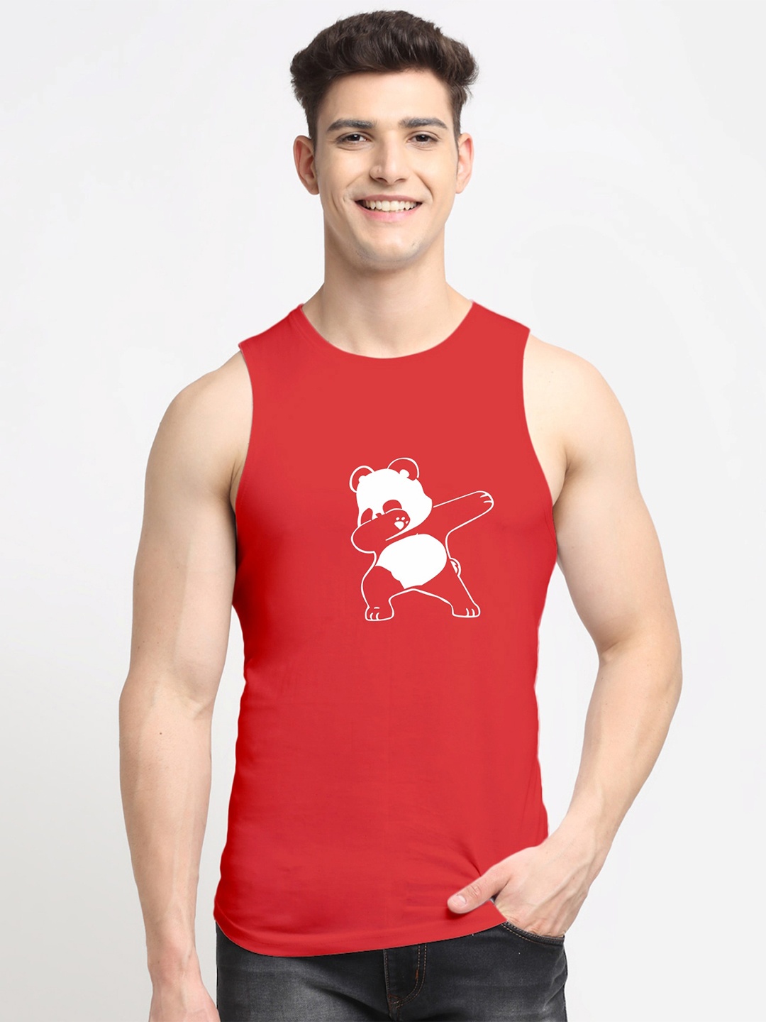 

Friskers Men Red Printed Cotton Innerwear Vests