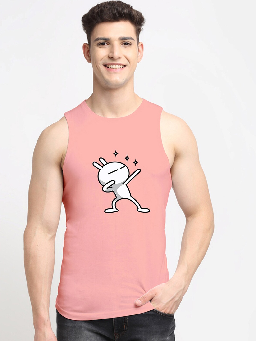 

Friskers Men Coral & Black Printed Pure Cotton Innerwear Vests