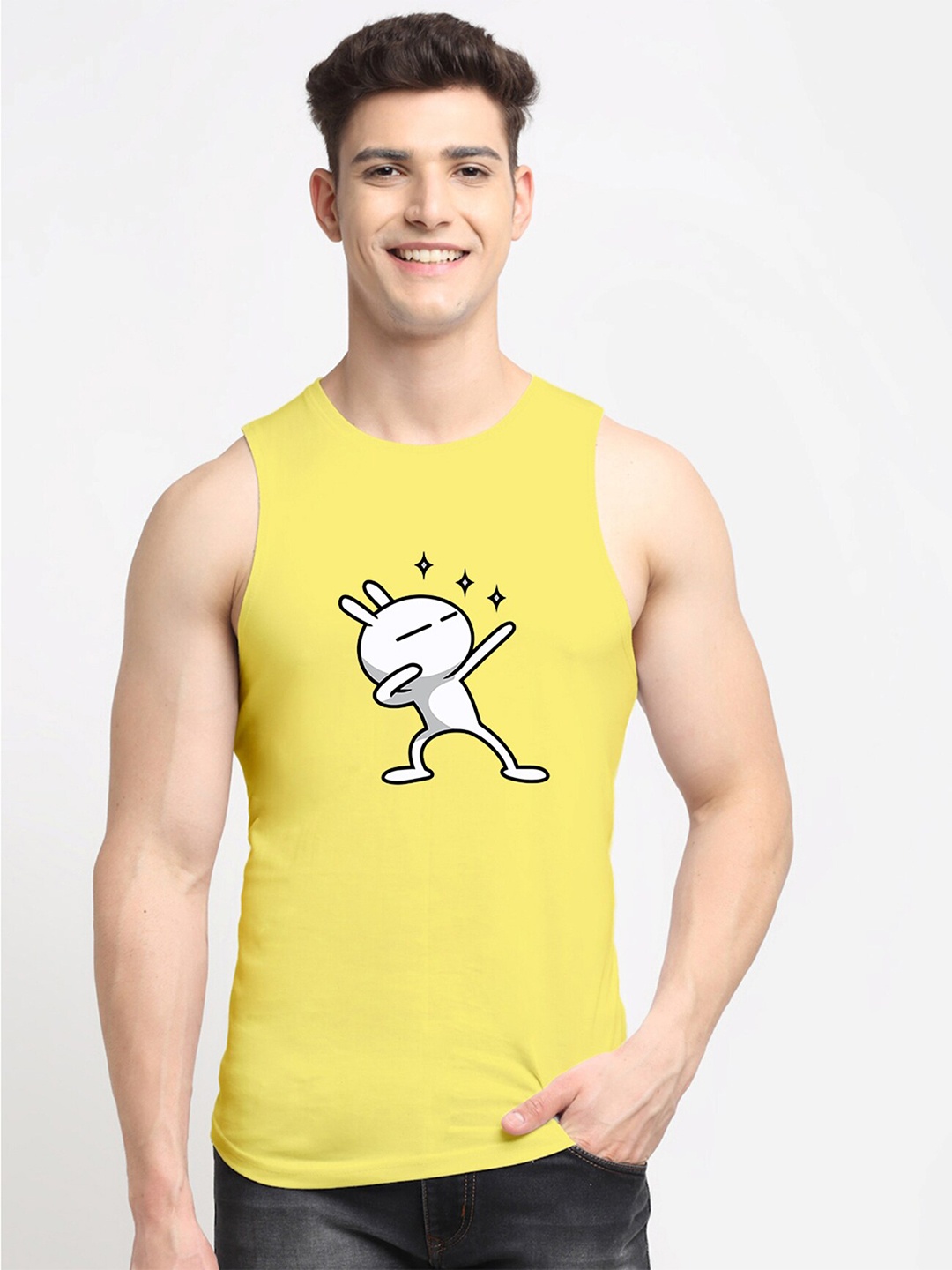 

Friskers Men Yellow Graphic Printed Innerwear Vests