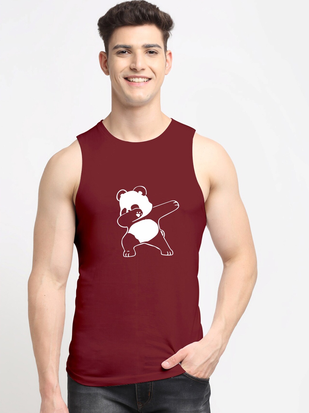 

Friskers Men Maroon Printed Pure Cotton Innerwear Vests