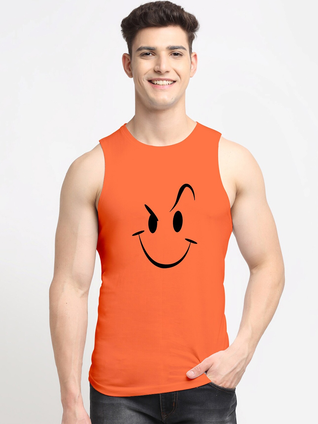 

Friskers Men Orange Printed Cotton Innerwear Vests