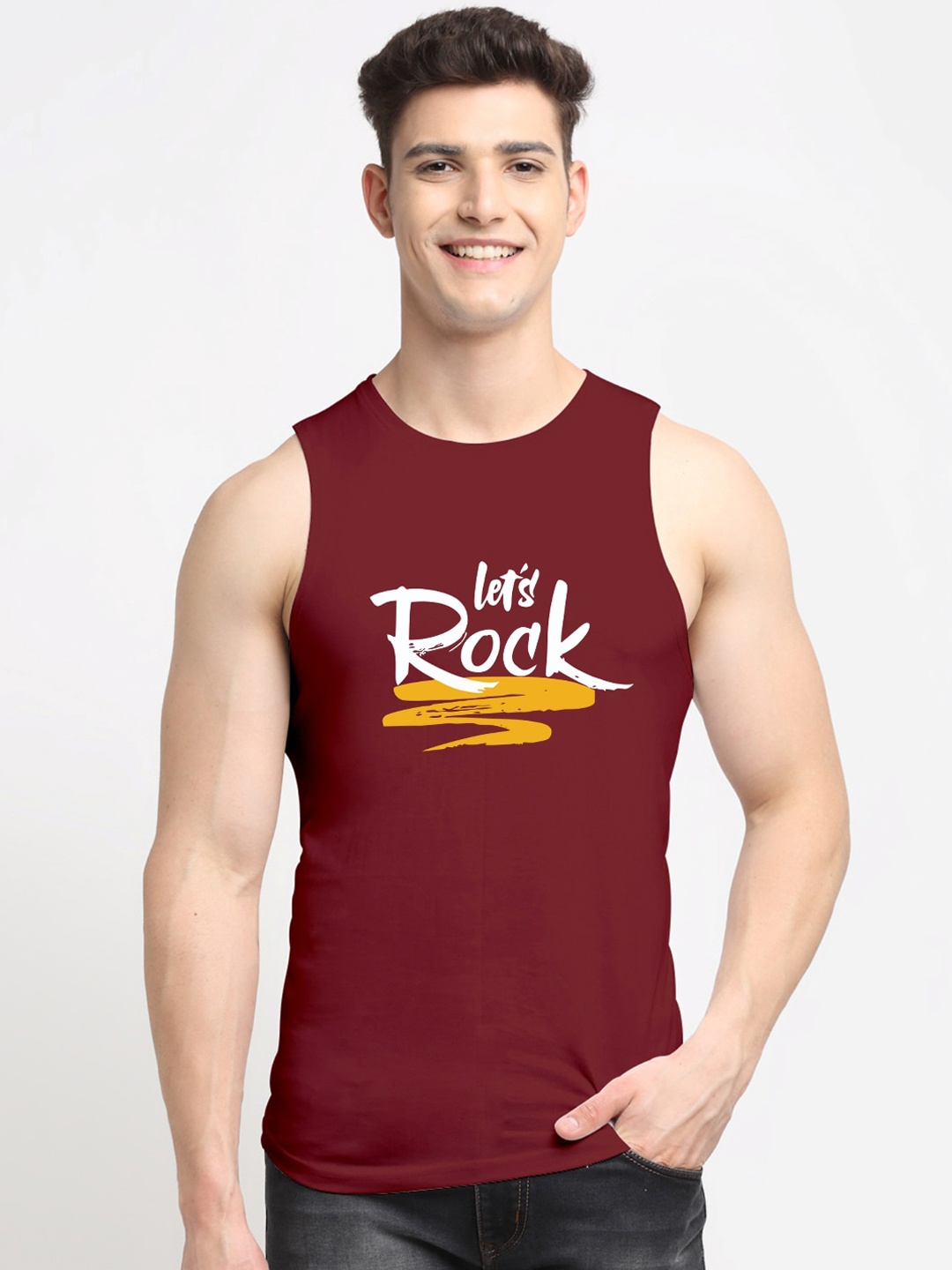 

Friskers Men Maroon Printed Cotton Innerwear Vests