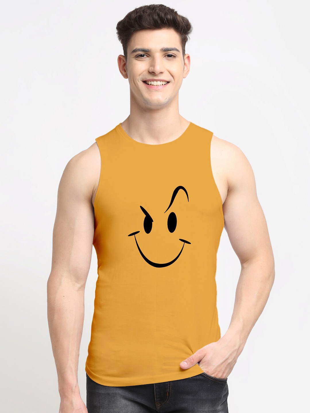

Friskers Men Mustard Printed Innerwear Vests