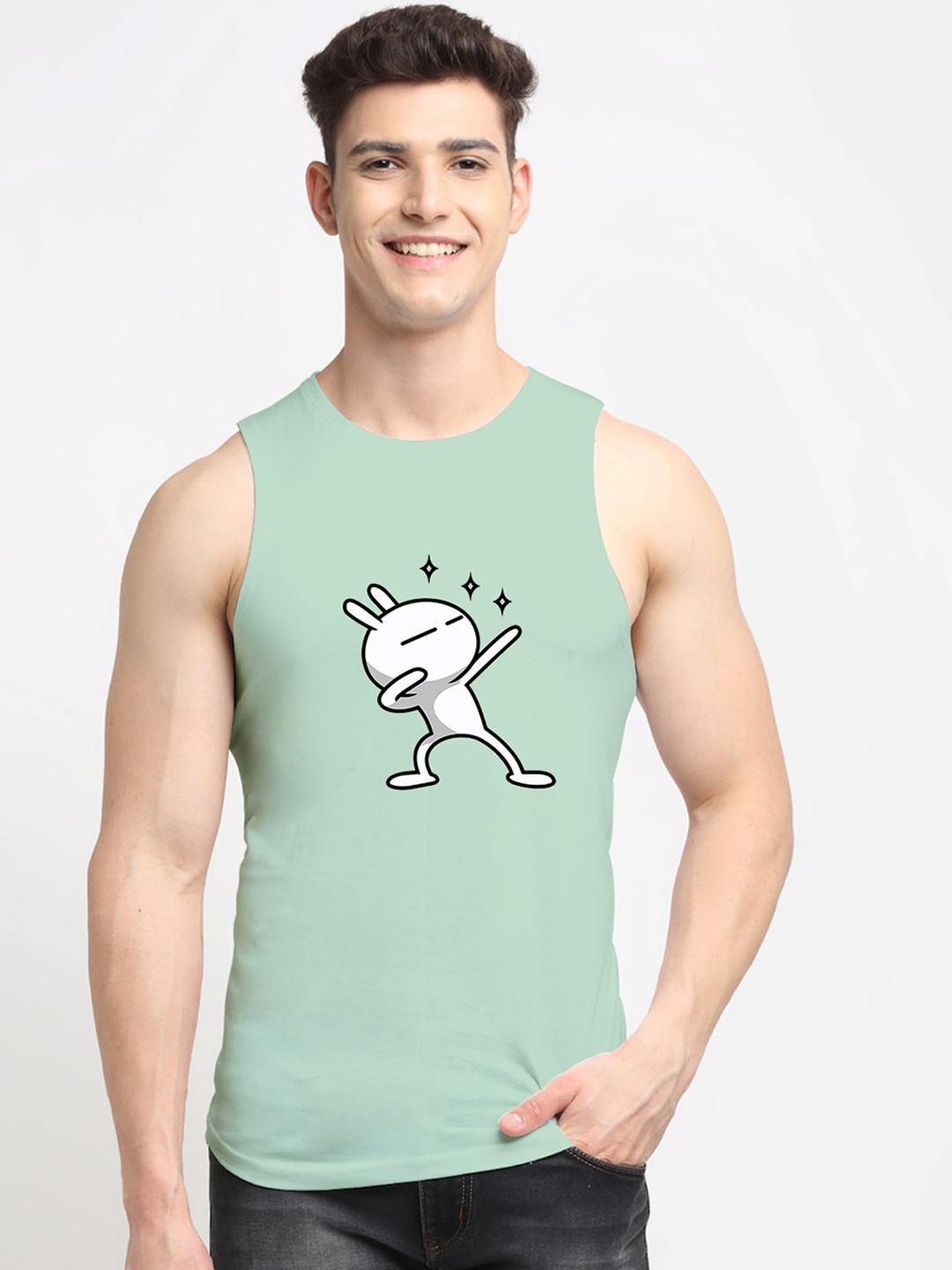 

Friskers Men Sea Green Printed Pure Cotton Innerwear Vests