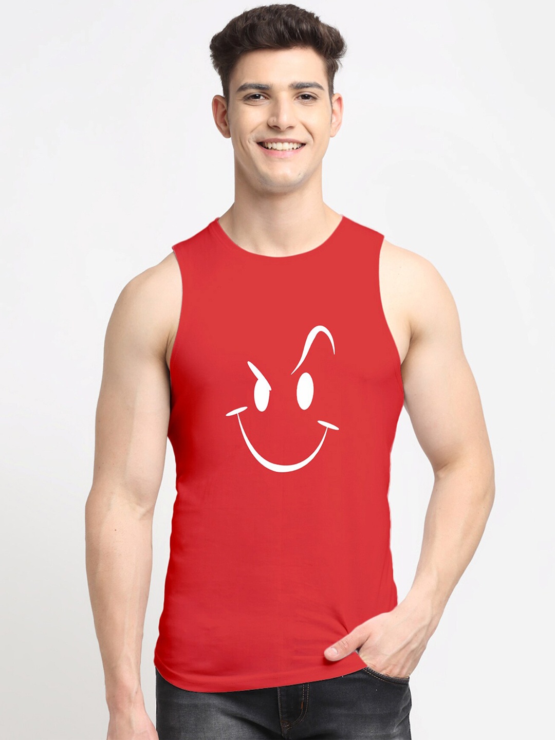

Friskers Men Red Printed Cotton Innerwear Vests