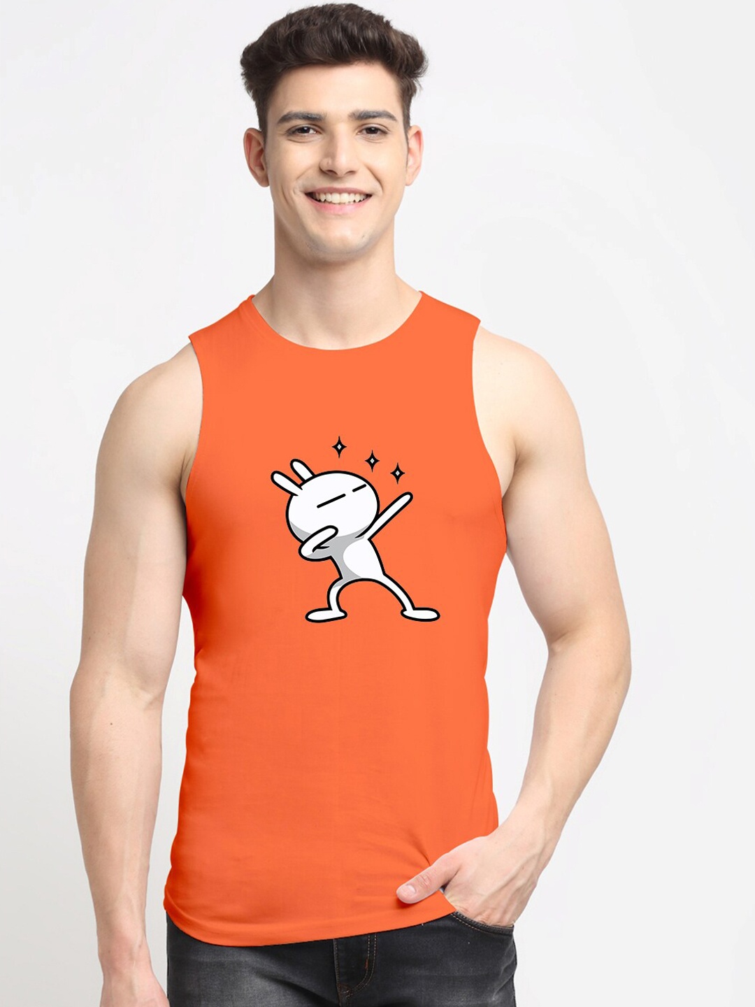 

Friskers Men Orange Printed Pure Cotton Innerwear Vests